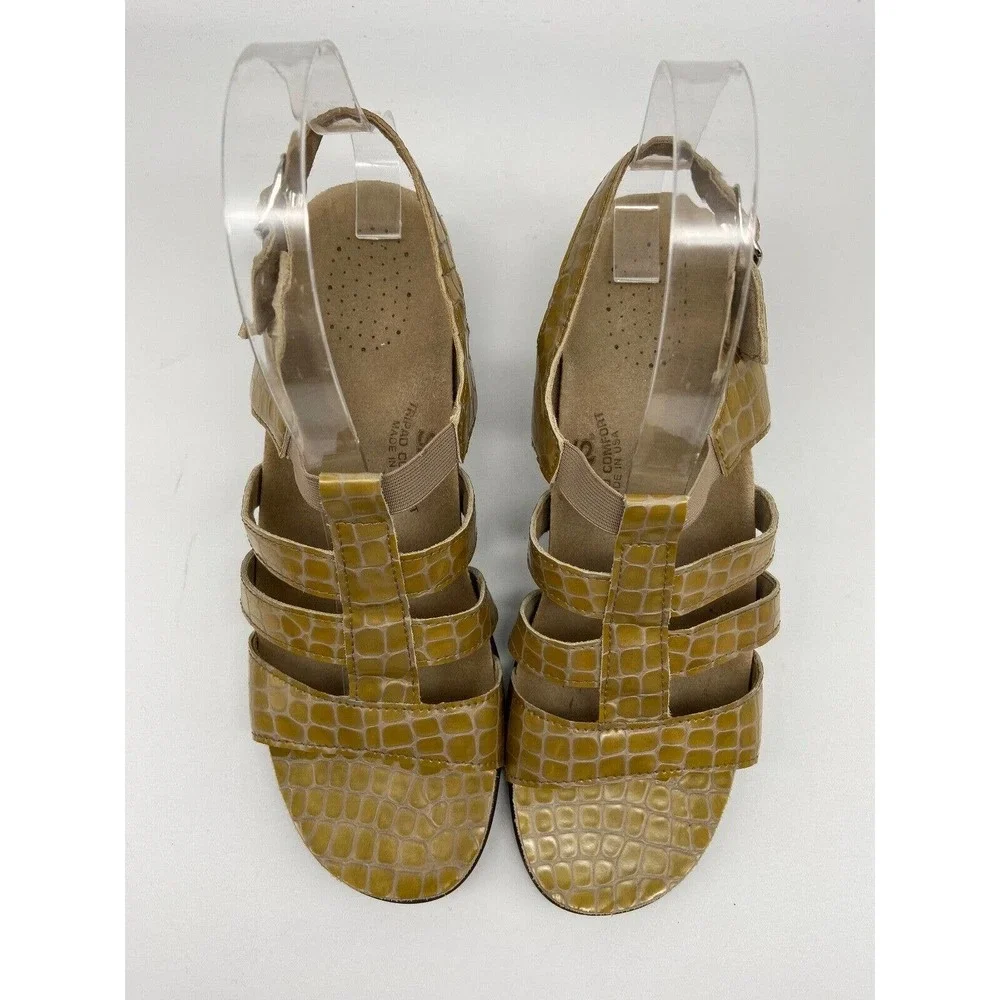 SAS Sandals Sz 8.5 Tripad Comfort Mustard Yellow Snake Skin Sling Back‎ Shoes